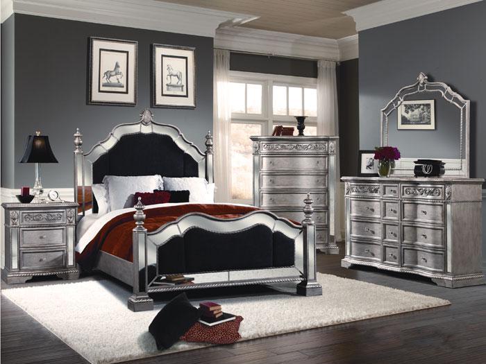 Specchio Queen Poster Bed - Silver Pearl,ASTR