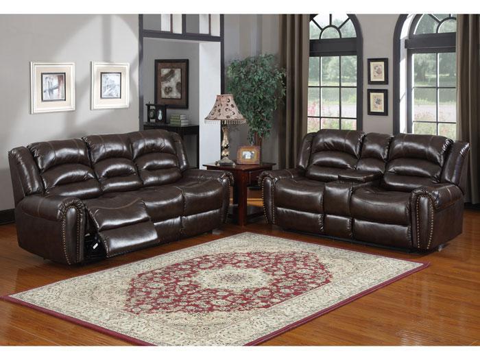 Kingston Brown Bonded Leather Reclining Sofa with Drop Down Table,LFE