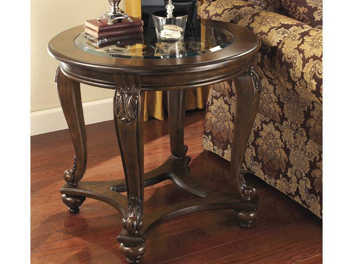 Norcastle Brown Wood/Glass Round End table,ASH