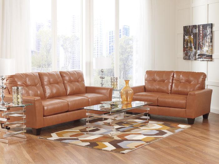 Paulie Orange Bonded Leather Sofa & Love Seat Package,ASH