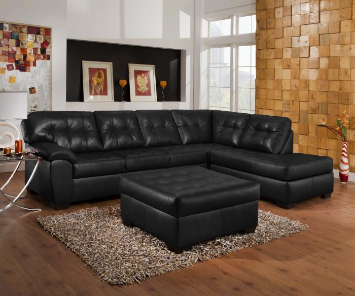 Addison Black Bonded Leather Square Ottoman,SIMM