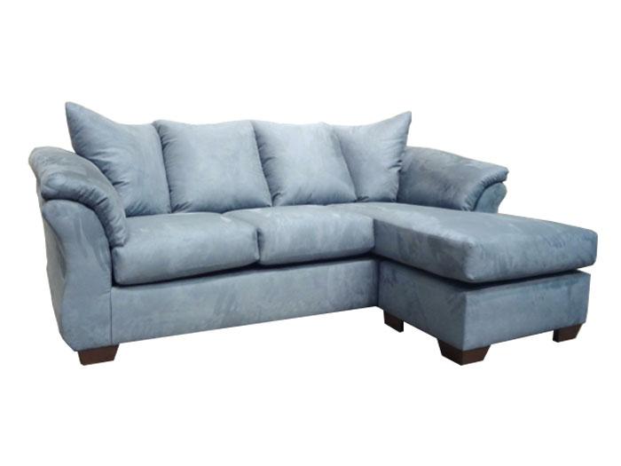 Darcy Aqua Attached Pillow-Back Microfiber Sofa/Chaise,ASH