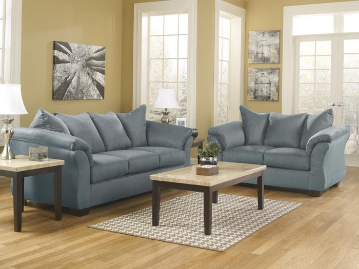 Darcy Aqua Attached Pillow-Back Microfiber Love Seat,ASH