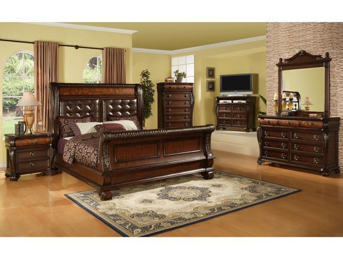 Sophia Cherry 3 PC. Upholstered Queen Sleigh Bed,LFE